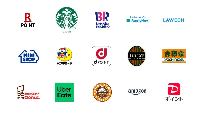 楽天ポイント、スタバ、サーティワン、ミスタードーナッツなどで利用できるデジタルギフト200円分プレゼント！